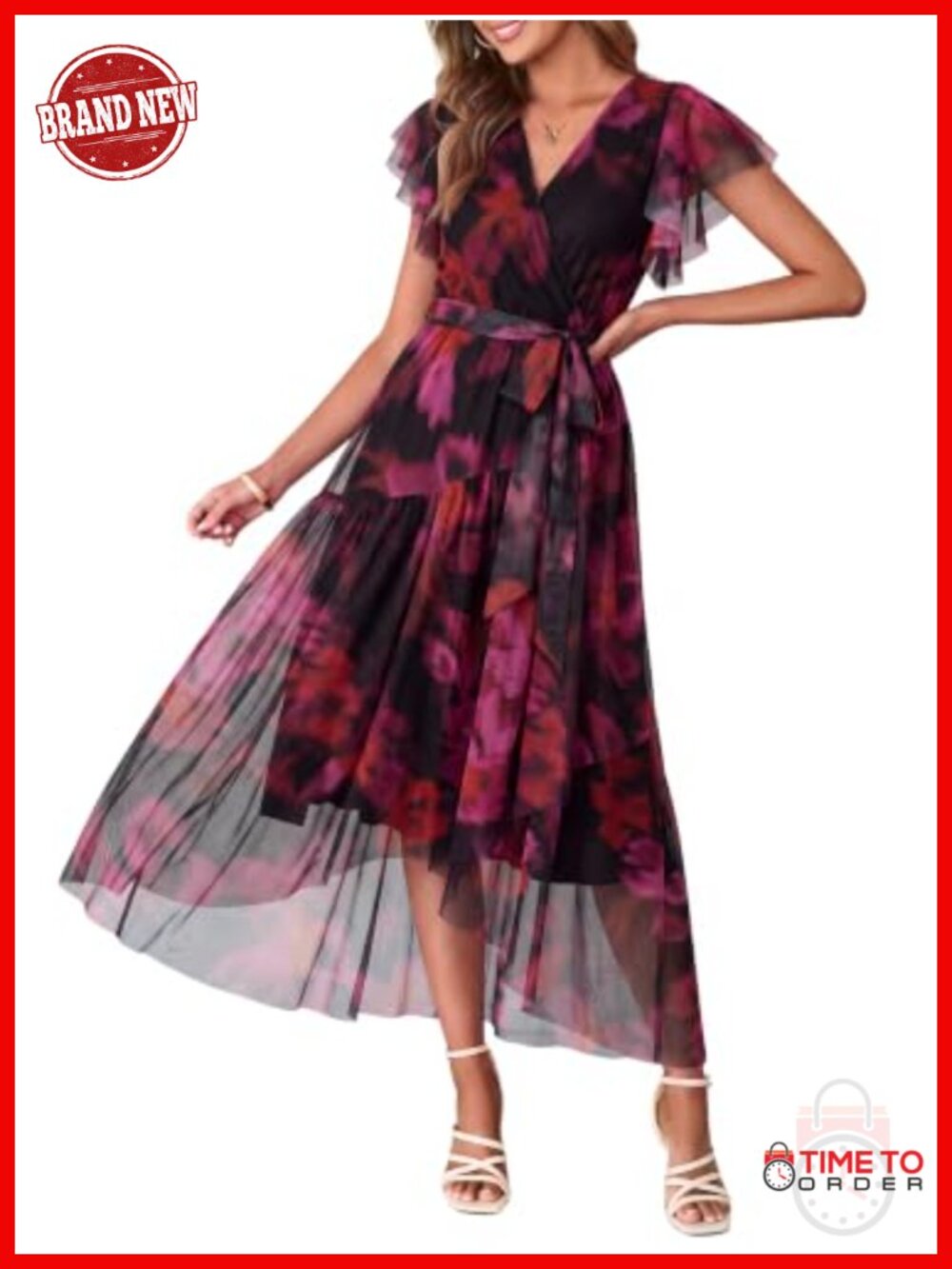 Simplee Women's Floral Belted Boho Flowy Beach Wedding Guest Maxi Dress
